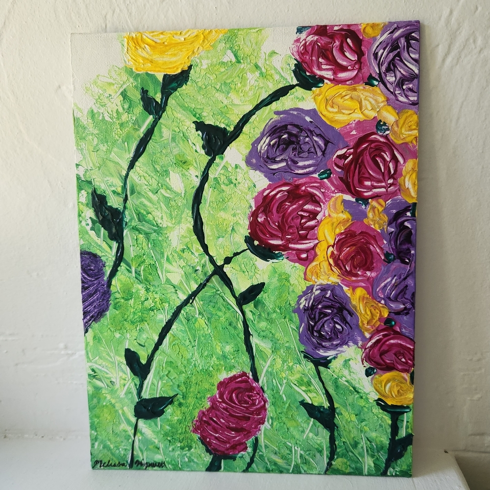 "Risen" original art hand painted acrylic abstract flowers canvas painting decor